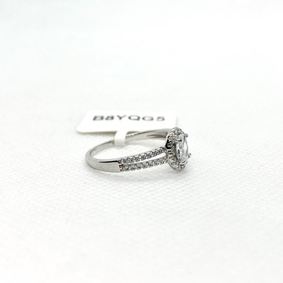 Size 8 925 Split Shank CZ Oval Cut Halo Ring - Picture 5 of 12